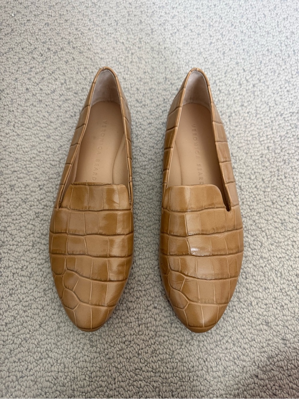 Veronica Beard Cognac Croc-Embossed Leather Loafers